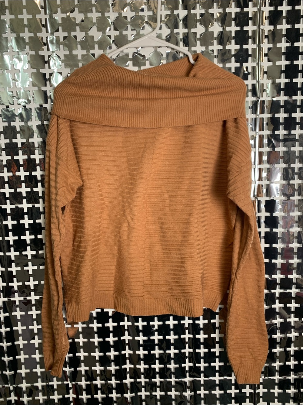 Vila Milano Cozy Fold-Over Cowl Neck Sweater in Camel Brown